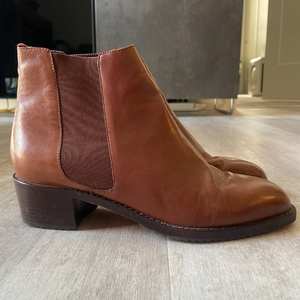 Cole Haan Leather Cognac Slip On Ankle Boot
